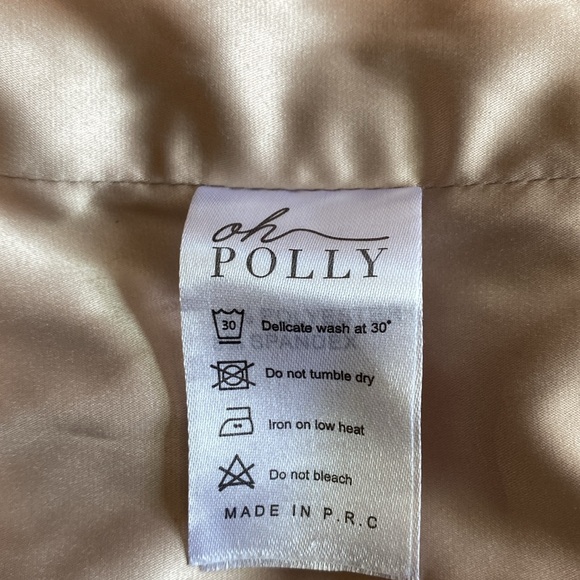 NWT Oh Polly Cut ‘Em Off Satin Bodycon Midi Dress in Beige, Size 0 - Picture 12 of 17